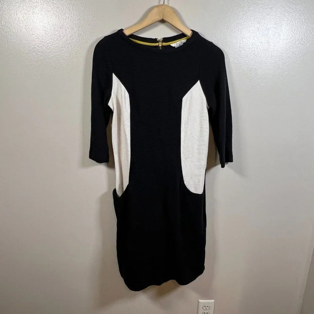 Boden Ottman Shift Dress Size 8 Long Tall Black White Colorblock Work Career